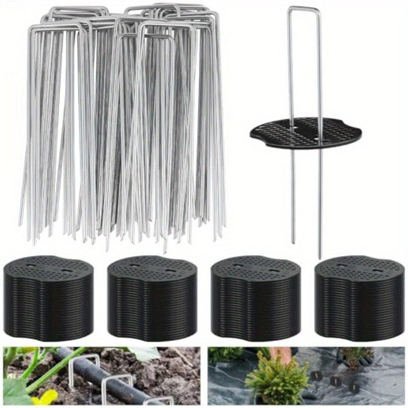 101 Pack Stainless Garden Stakes Landscape Staples Set with Mats& Precision Hook