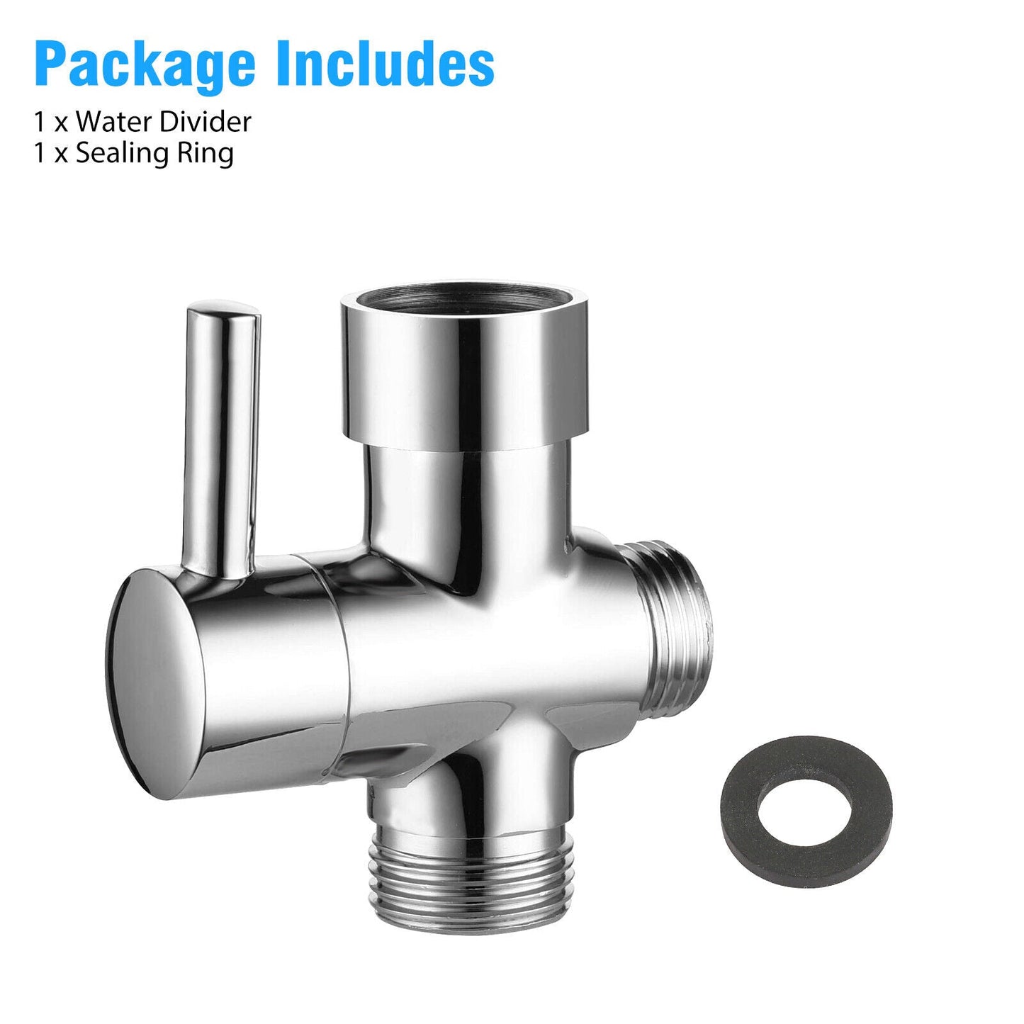 3 Way T-Adapter Chrome for Shower Head Arm Mount Diverter Valve Splitter G1/2"