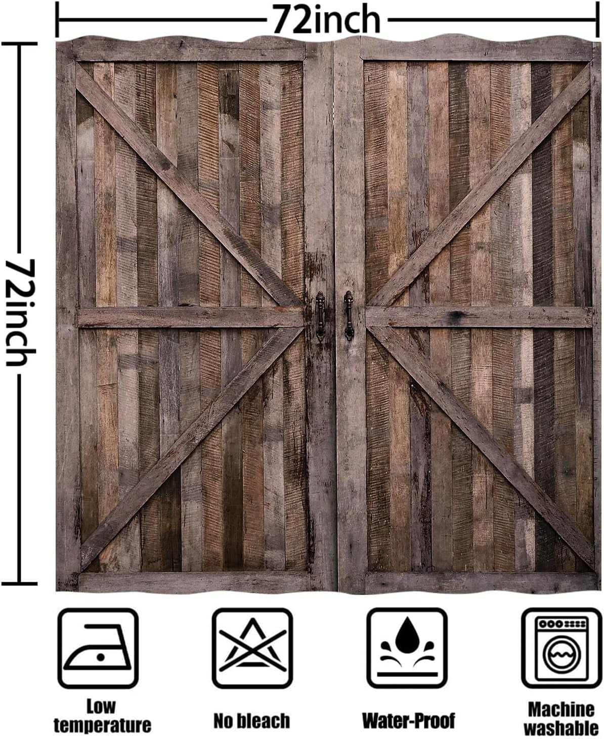 Rustic Wooden Barn Door Shower Curtains Waterproof Polyester Durable Cloth with Hooks,72x72