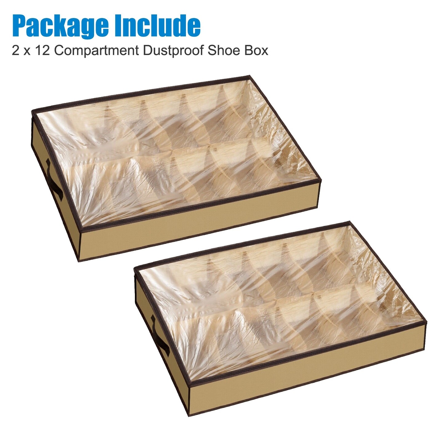 Shoe Organizer Set of 2 under Bed Wardrobe Storage Box Zipper Cover Bag 24 Pairs