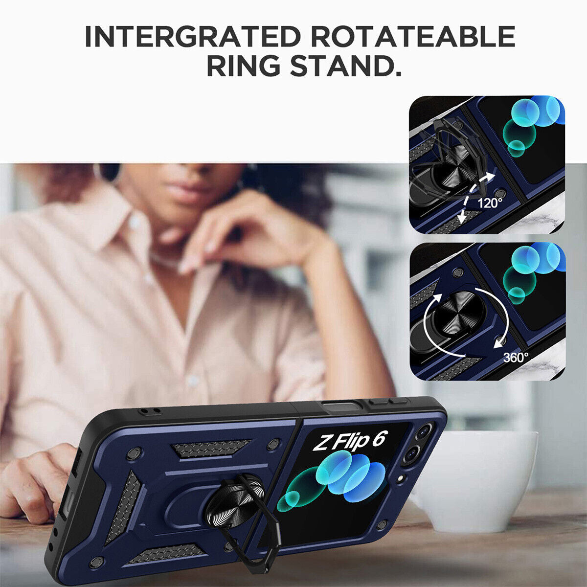 Shockproof Case For Samsung Galaxy Z Flip6 Flip5 4 Case Shockproof Stand Slide Camera Ring Cover