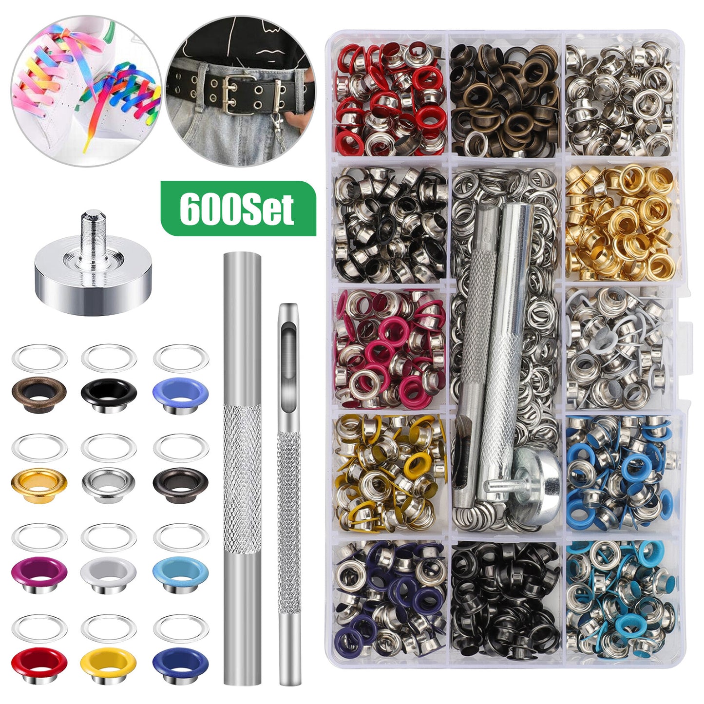 600 Set Grommet Kit Eyelet Leather Craft Fabric Canvas Hole Punch Tools 3/16Inch