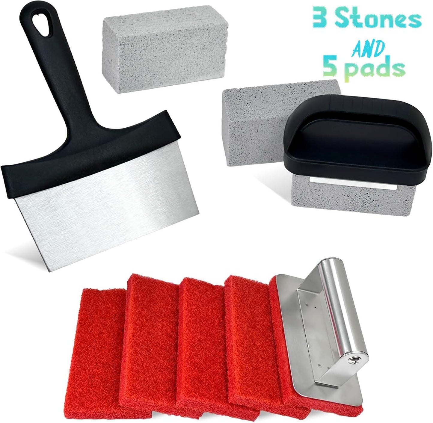 11 PCS Griddle Cleaning Kit Heavy Flat Top Grill Cleaner Tool Set 3 Stones