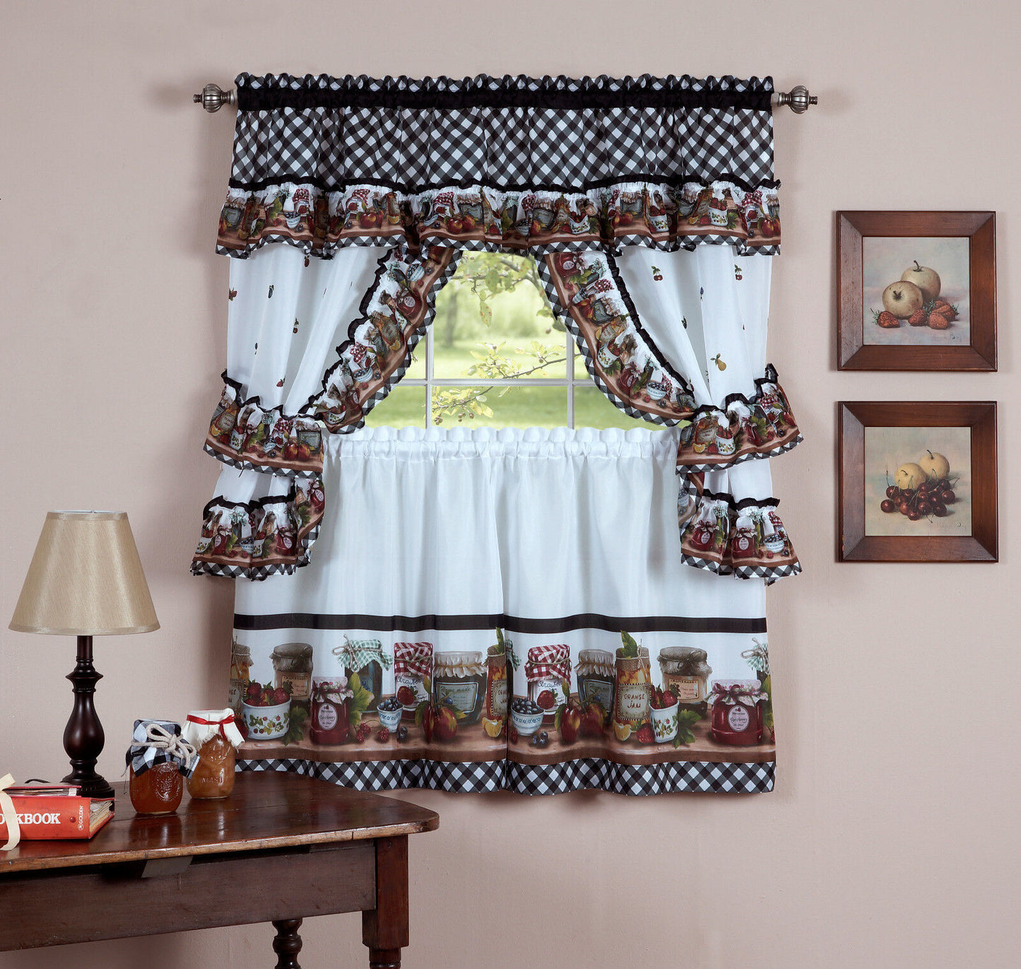 Rustic Mason Jar Kitchen Curtains – Cottage Swag and Tier Set (24"/36")