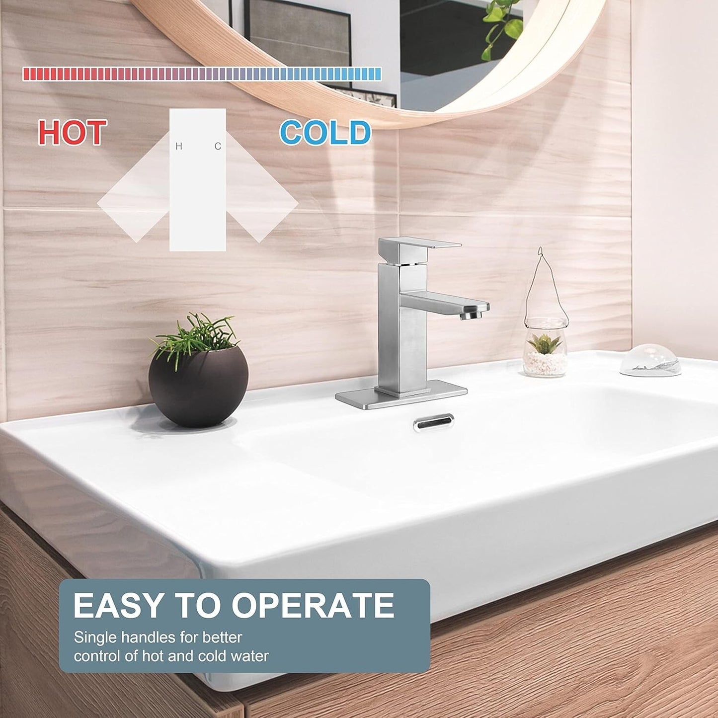 Bathroom Faucet with Drain & Hooks, Brushed Nickel Bathroom Faucets for Sink 1 O