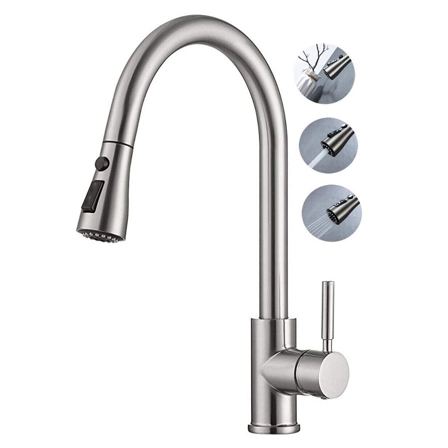 Kitchen Sink Faucet Brushed Nickel Single Handle Swivel Pull down Sprayer Mixer