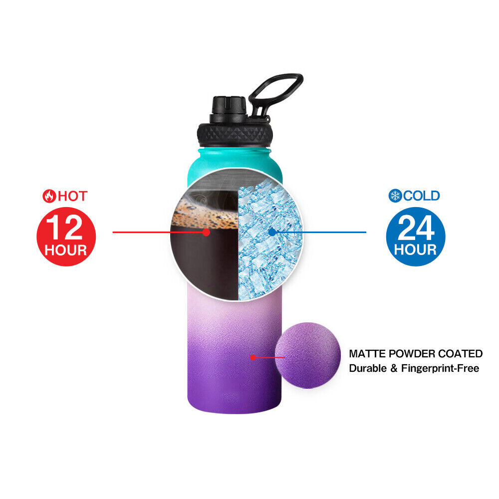 Water Bottle Stainless Steel Vacuum Double Wall Insulation Sport Wide Mouth 40 Oz 