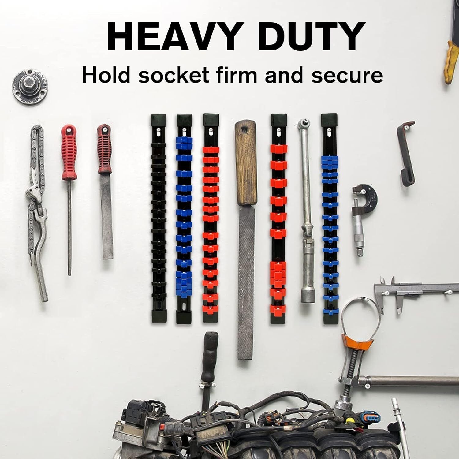 9PC Socket Organizer 1/2 3/8 1/4 Inch Drive Socket Rail Holders Wall Mount
