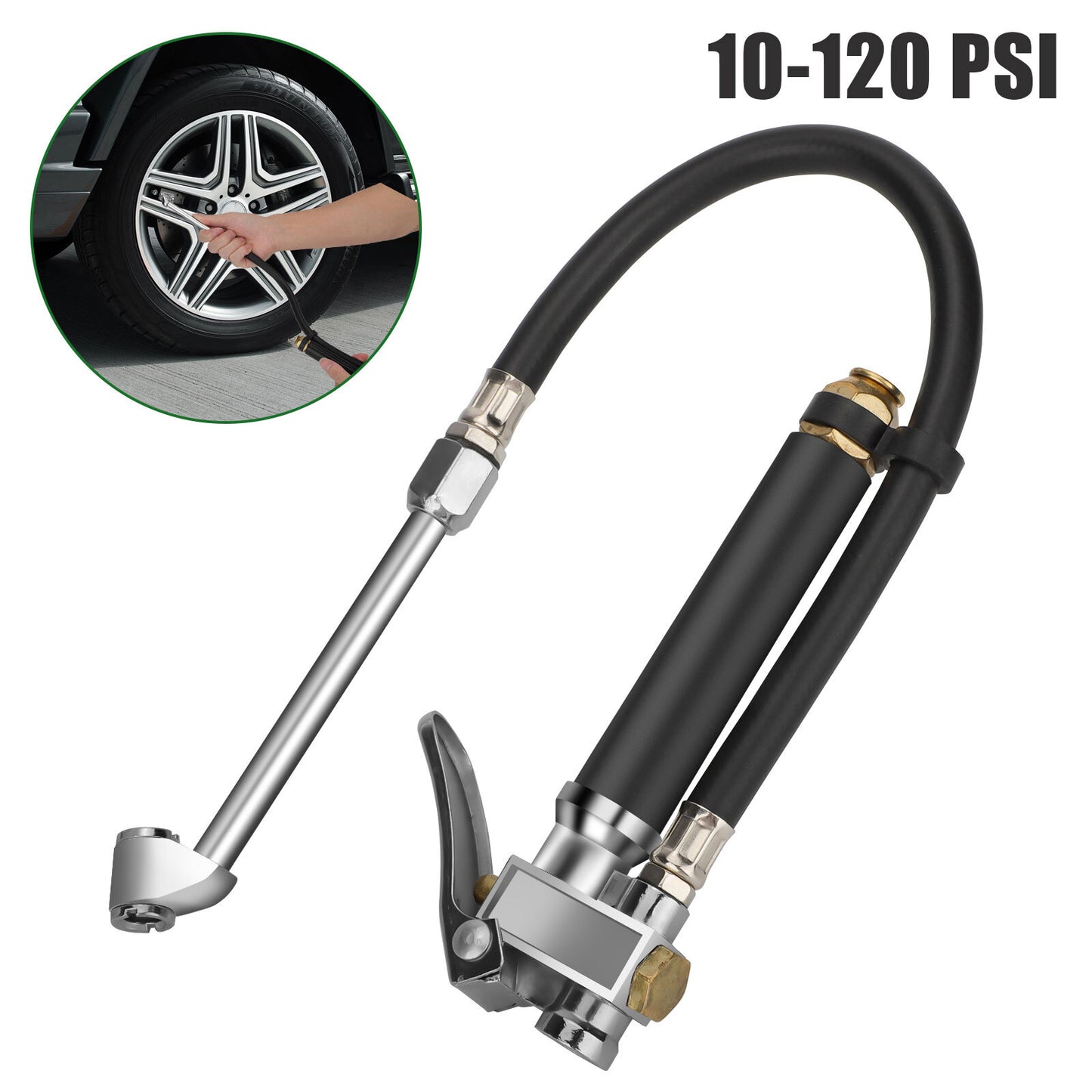 Tire Inflator with Pressure Gauge 120 PSI Dual Head Chuck Air Chuck Compressor