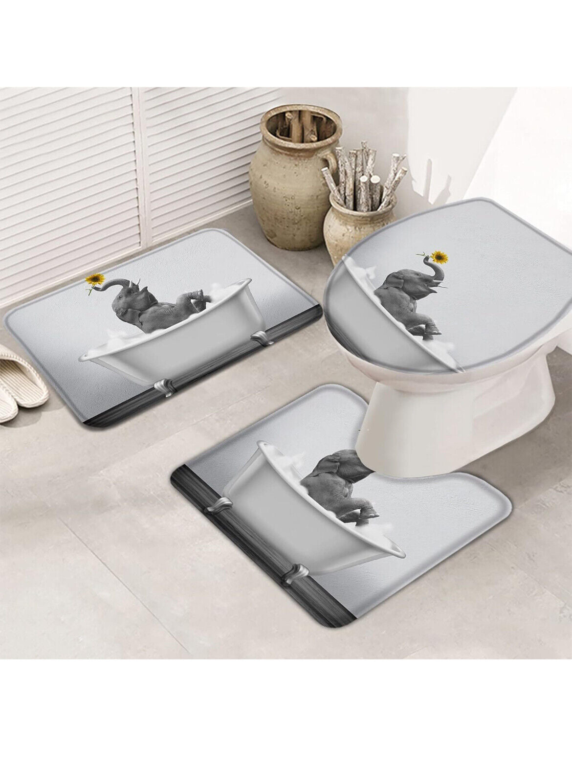 Bathroom Rugs Sets 3 Piece with Toilet Cover U Shaped Toilet Rug