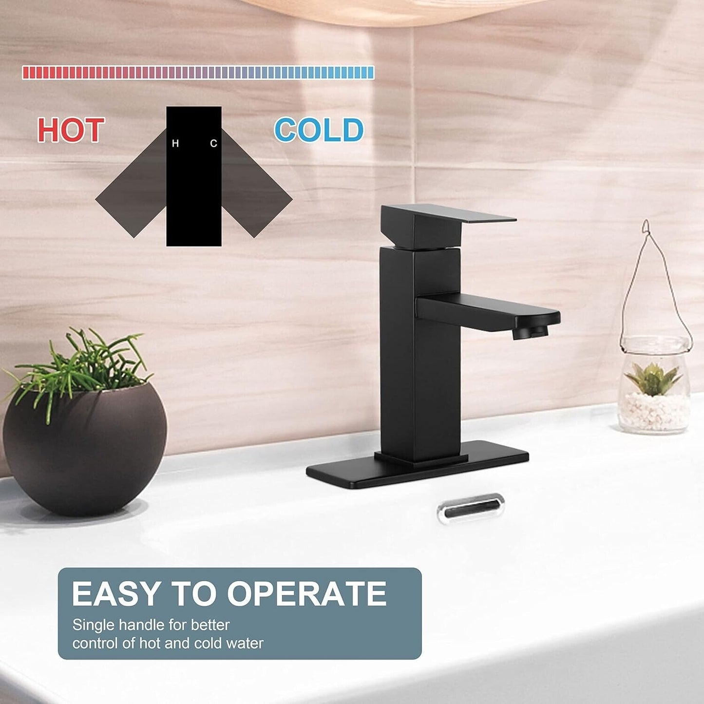 Bathroom Faucet with Drain & Hooks, Brushed Nickel Bathroom Faucets for Sink 1 O