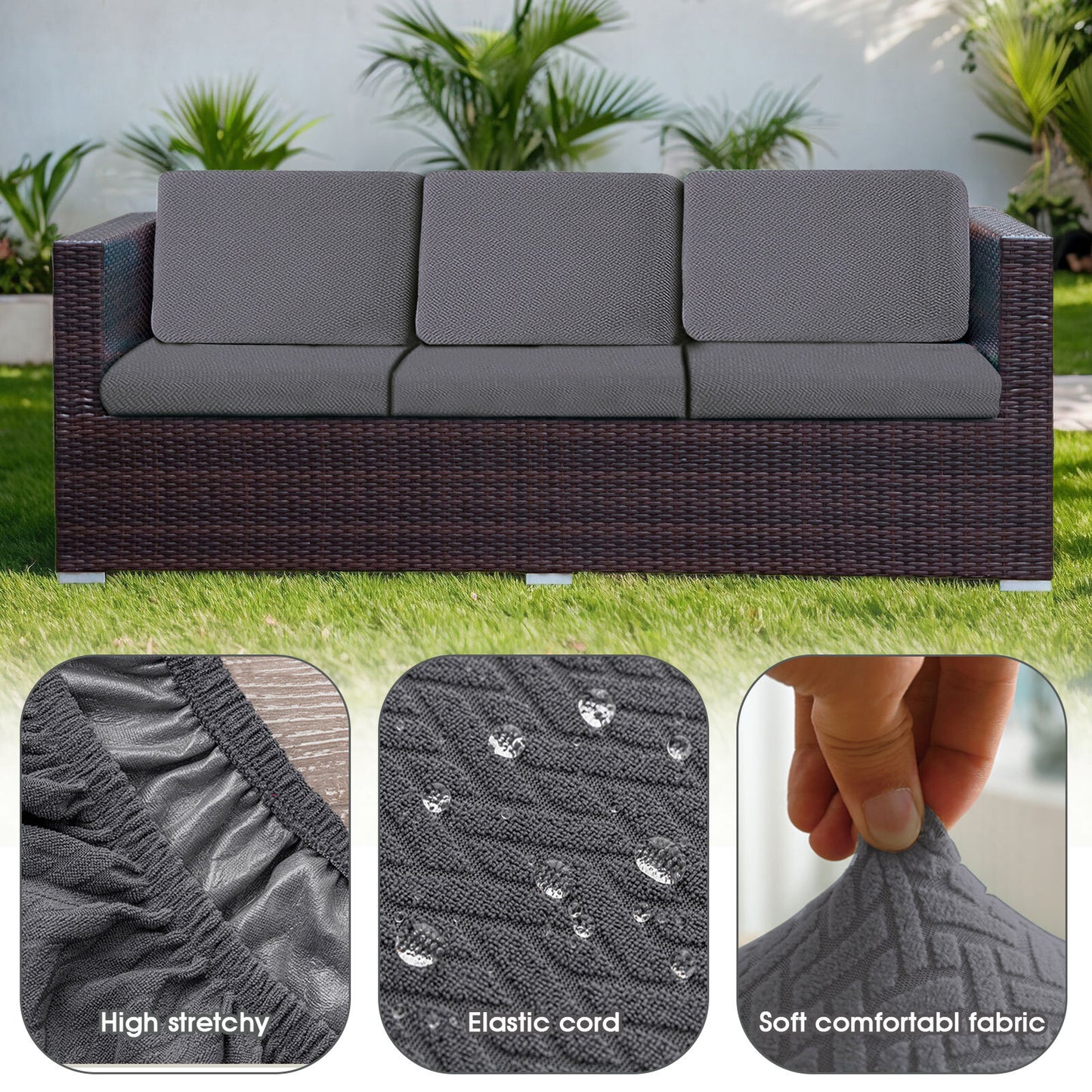 2pcs 100% Waterproof Patio Stretch Sofa Cushion Covers Outdoor Chair Cushion Covers