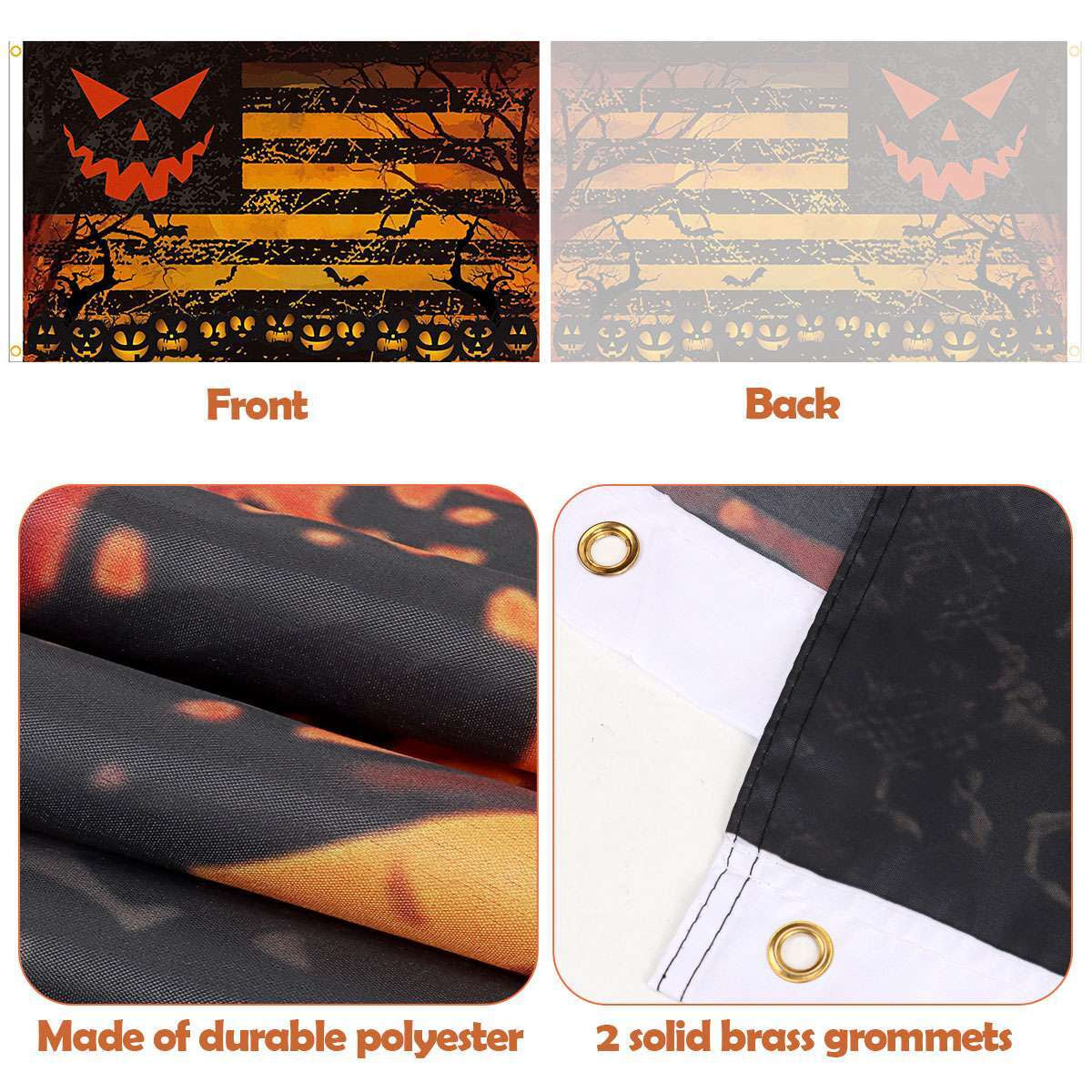 3X5 Ft Scary Halloween Flags American Pumpkin Flag, HALLOWEEN 3X5' FLAG BANNER