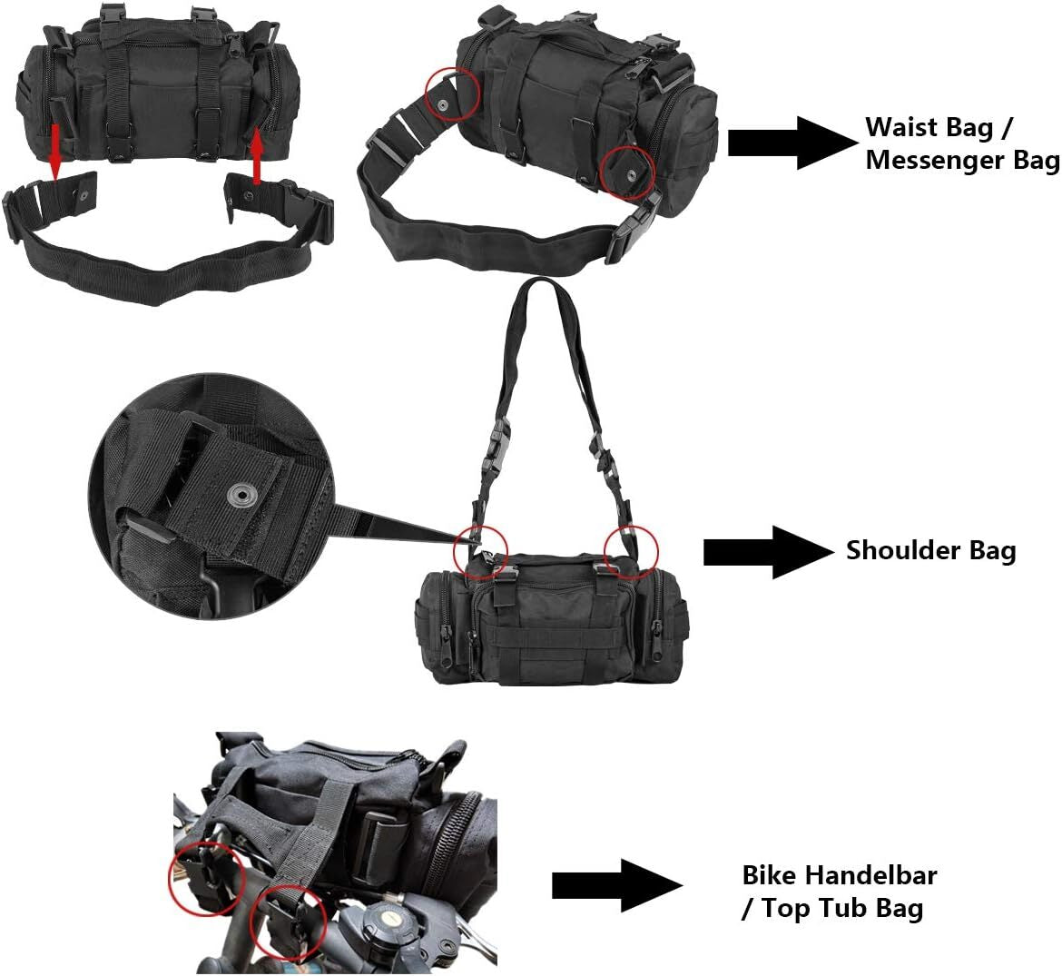 Multipurpose Outdoor Tactical Bag Fanny Pack, Shoulder Bag & Tote Small Duffle Bag Molle Gym Bag Waterproof Travel Sport Handbag