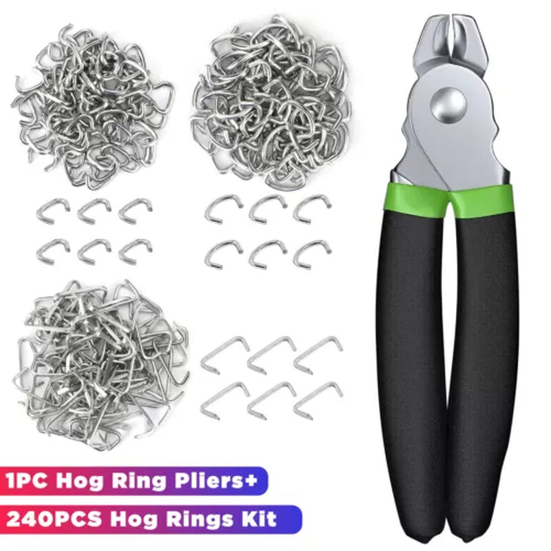 240Pcs Straight Hog Ring Pliers  3/4 1/2 3/8 Inch Rings Kit Upholstery Seat Cover