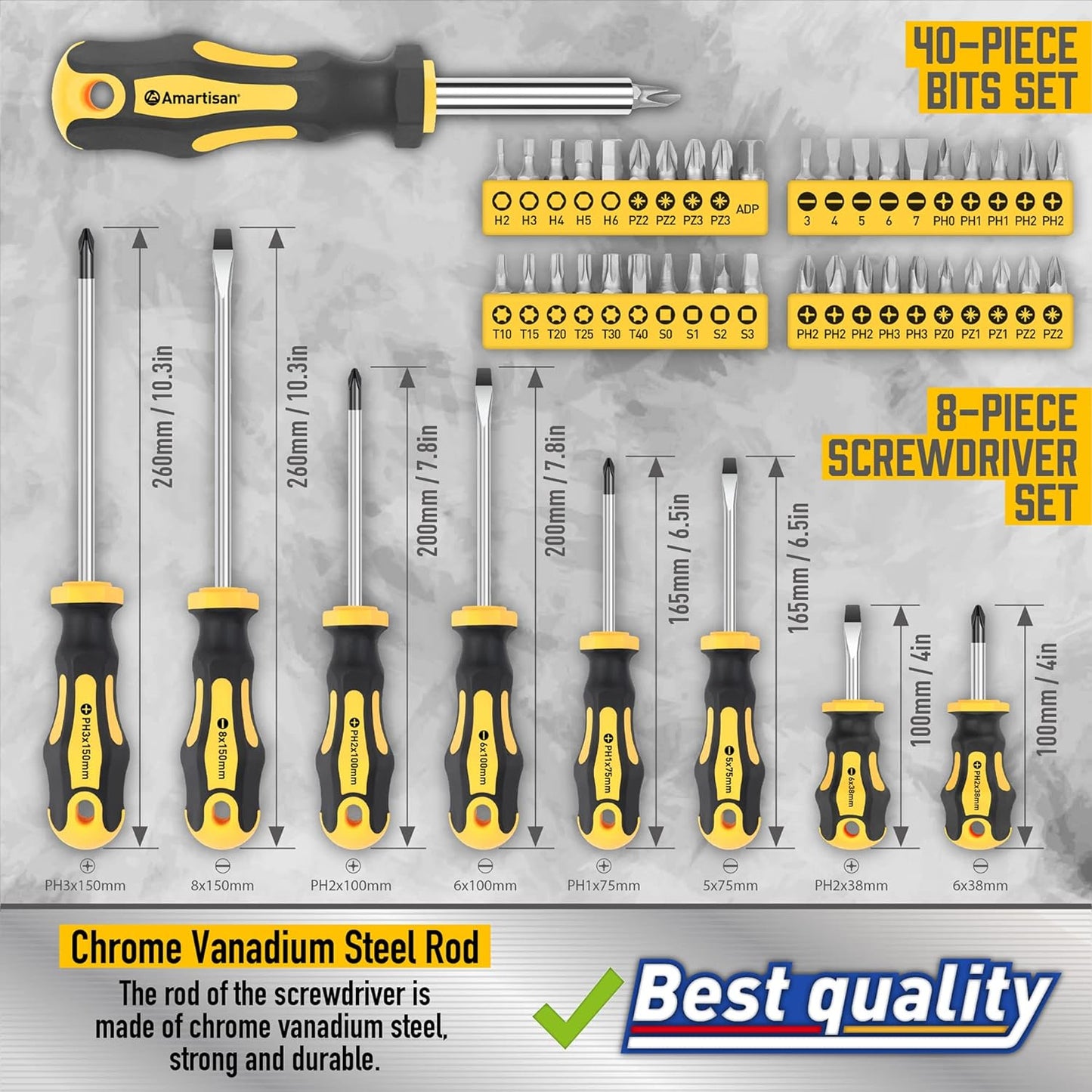  72-pieces Magnetic Screwdrivers Set with Case Includes Slotted, Phillips, Hex, Square, Pozidriv,Torx Bits and Insulated Screwdriver Set (1000V) Tools for Men