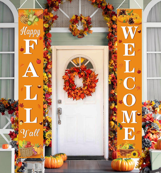 Fall Decor Fall Decorations for Home Happy FALL Welcome Hanging Banner Porch Signs for Autumn Harvest Thanksgiving Decorations Outdoor Indoor