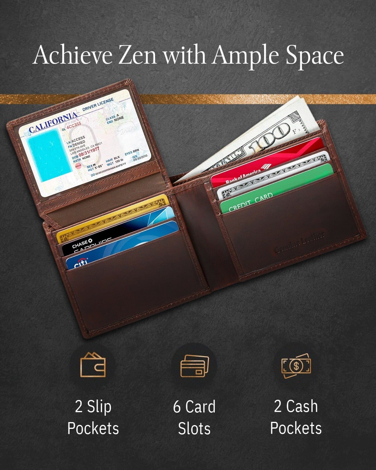 Genuine Leather RFID Blocking Bifold Wallet for Men Slim Mens Wallet Minimalist