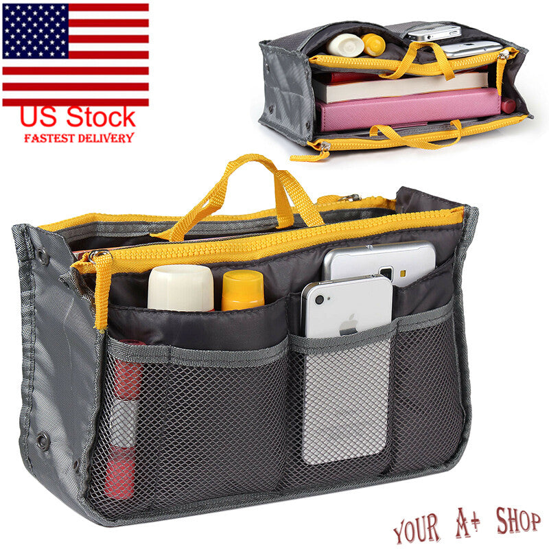 Women Travel Insert Handbag Purse Large Liner Tidy Organizer Makeup Bag Case US