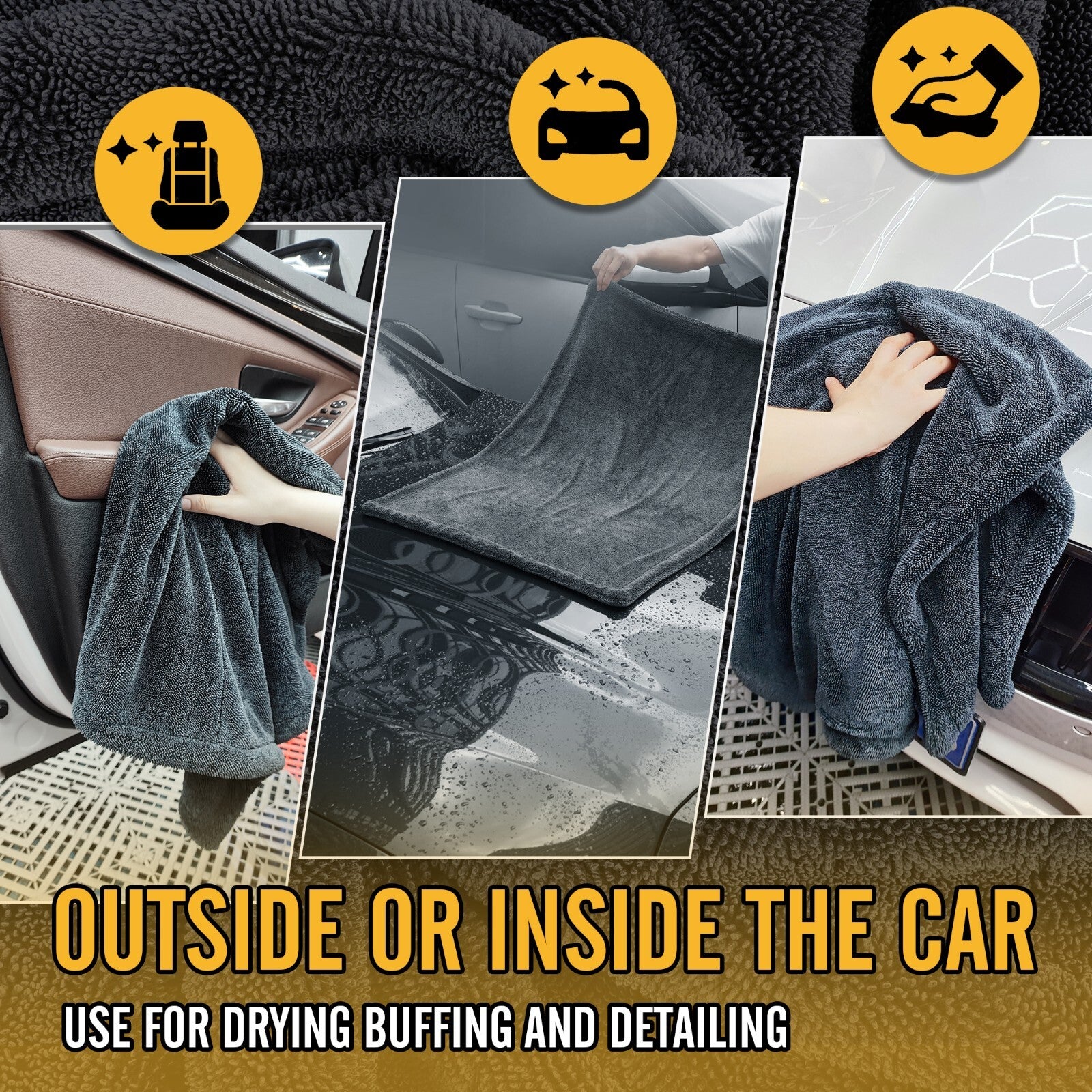 Car Wash Microfiber Drying Towel Water Drying Towel Dark Gray 1500GSM 24X36''
