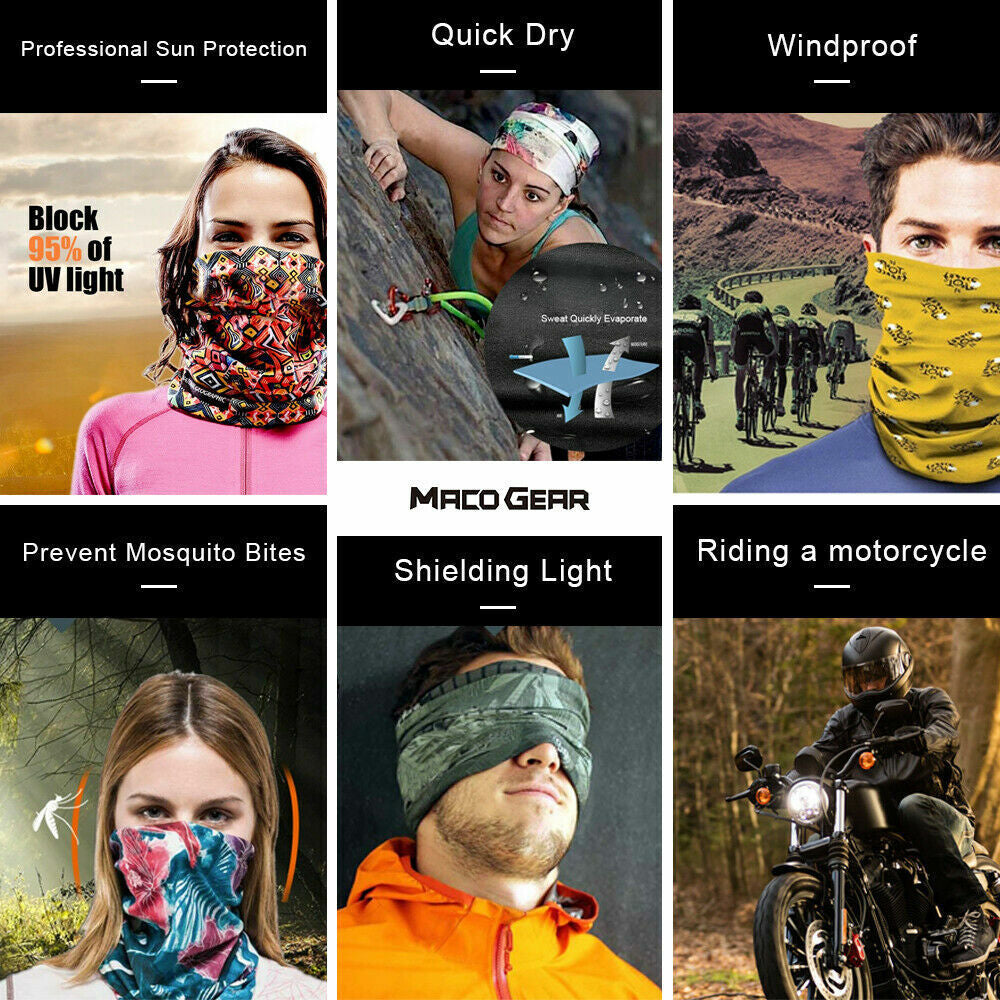 3 Pcs Multi-Use Tube Scarf Bandana Head Face Mask Neck Gaiter Head Wear Black