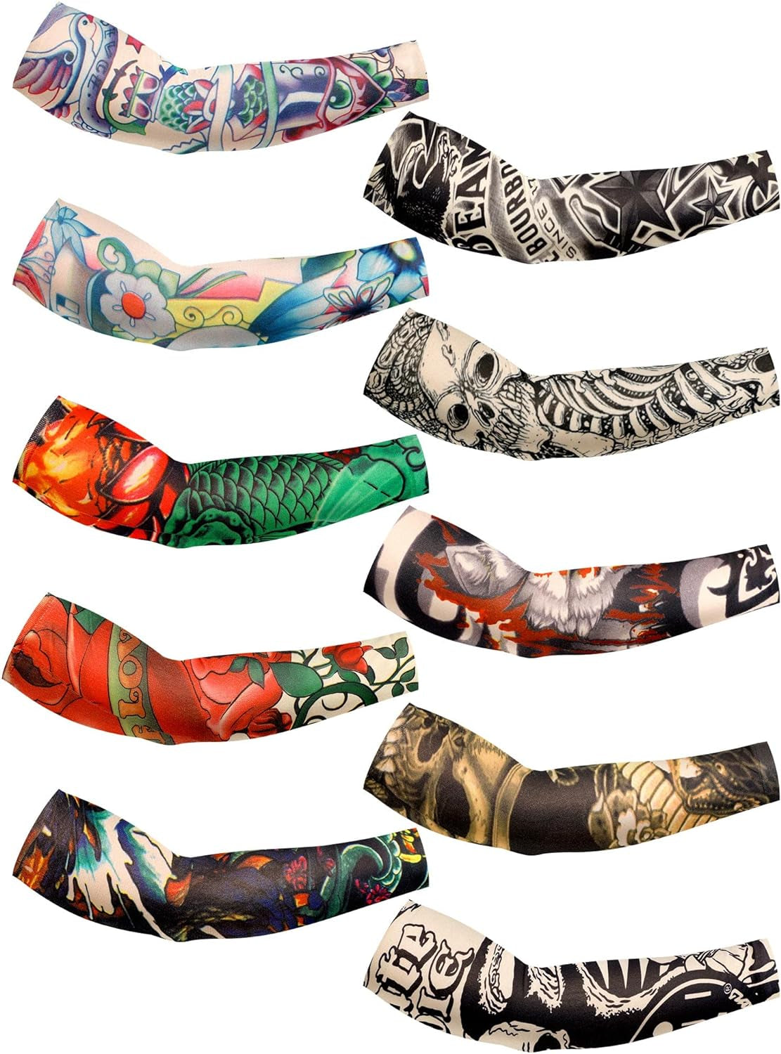 10 Pairs Men'S Temporary Tattoo Arm Sleeves Cooling Arm Sleeves Delicate Pattern Long Fingerless Arm Cover anti Slip UV Protection Sports