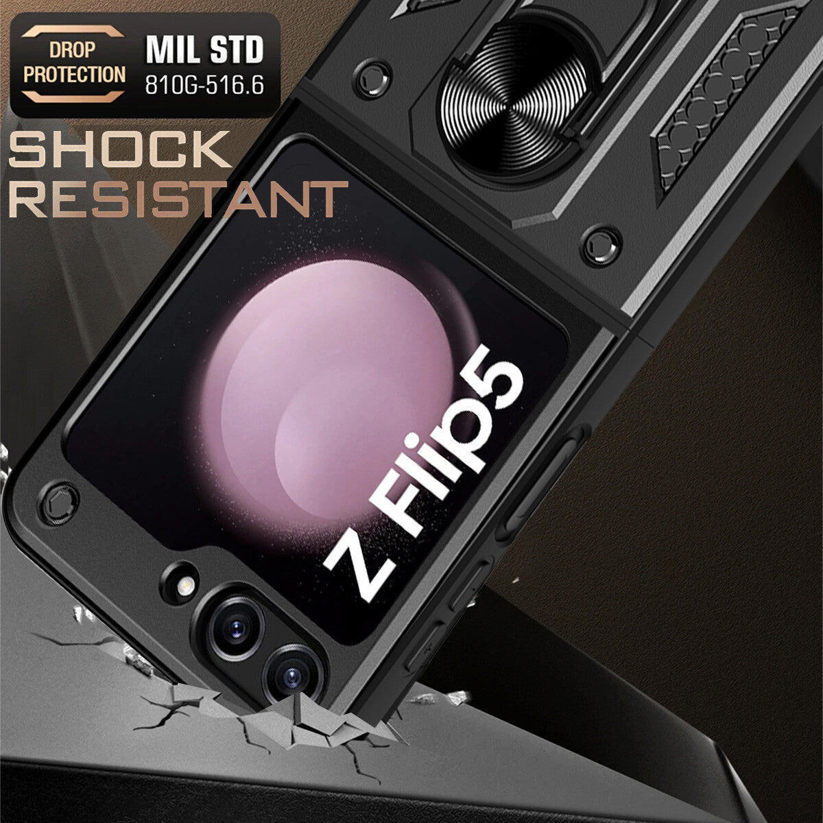 Shockproof Case For Samsung Galaxy Z Flip6 Flip5 4 Case Shockproof Stand Slide Camera Ring Cover