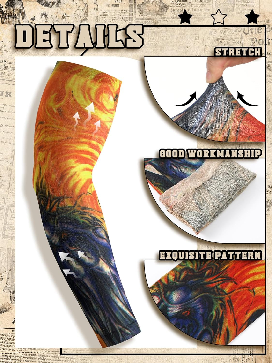 12 Pieces Cool Tattoo Sleeves Set Fake Arm Sleeves Cover Soft Elasticity Arm Protection 