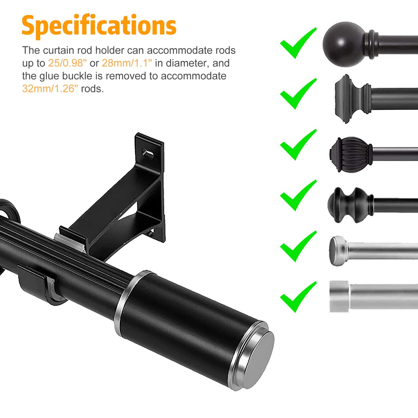 4Pcs Curtain Pole Rod Brackets Window Holder Aluminum Alloy Heavy Duty Hardware