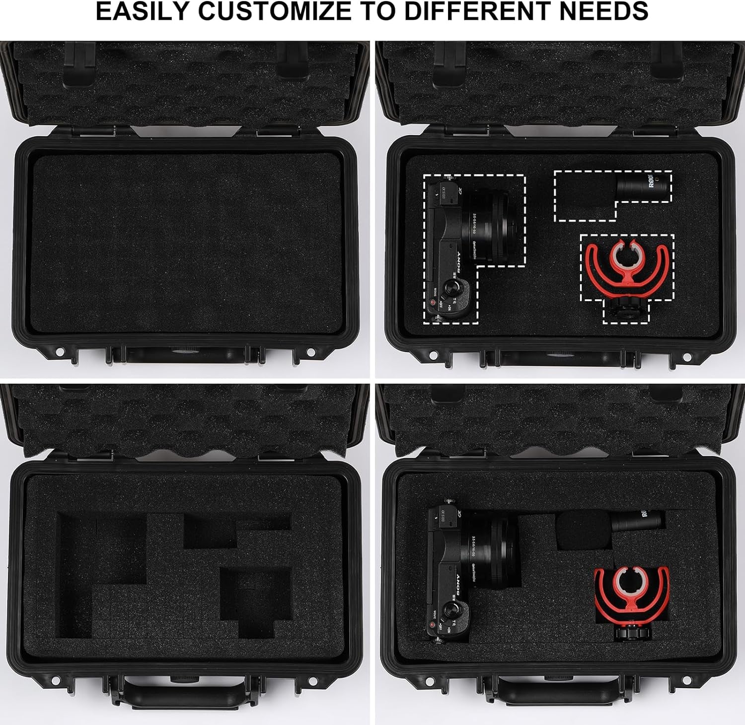 Portable Tool Box with Shock- Proof Sponge Waterproof Hard Case with Foam Insert 11.6"L×8.3"W×3.9"H