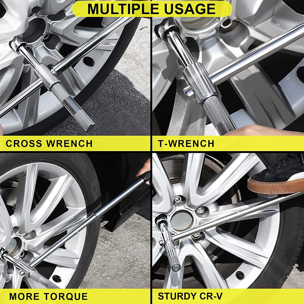 23" Universal Extended Lug Wrench, 4 Way Tire Iron Nut Wrench Set W/Socket