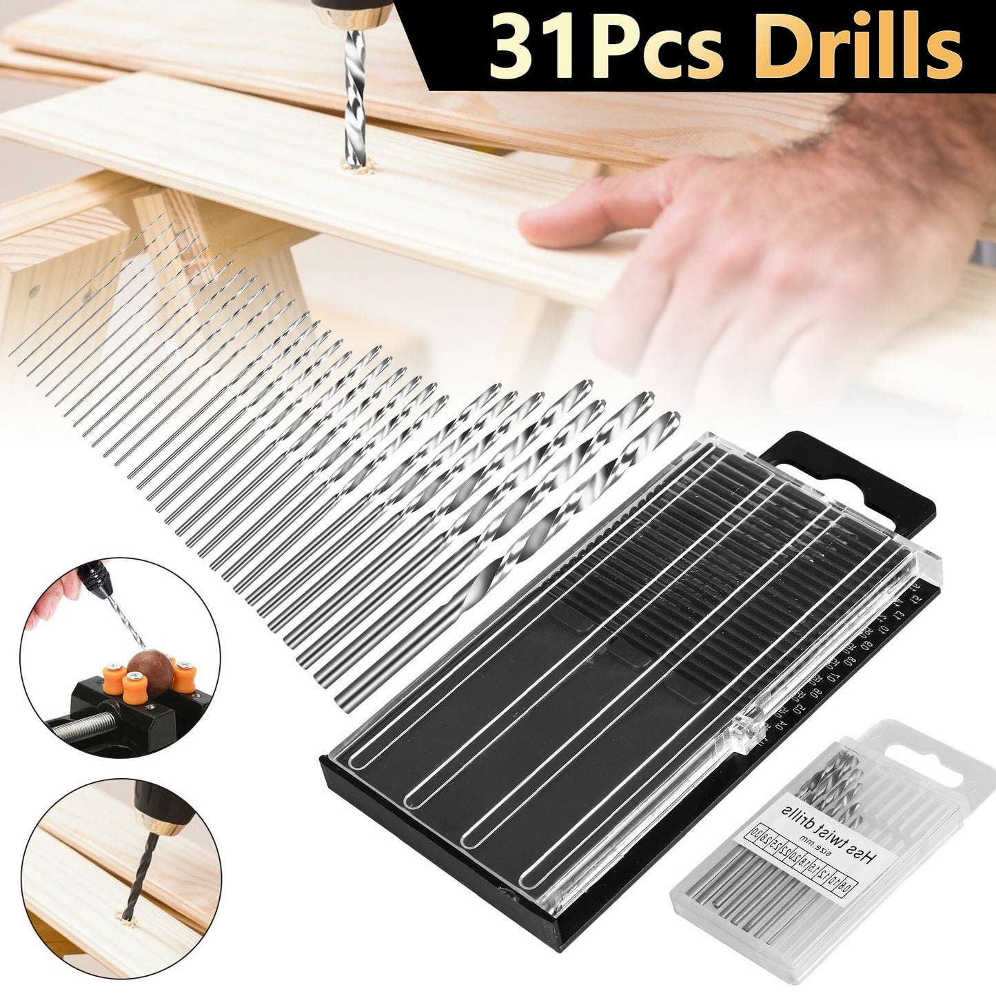 31Pcs Mini Tiny Micro Hand HSS Twist Drill Bits Set Set 0.3-1.6Mm Bit Spiral Vise