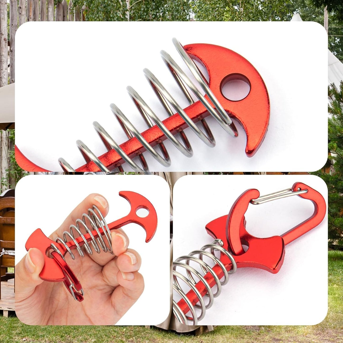 10Pcs Deck Peg Deck Anchors with Carabiners, Aluminium Deck Tie down Tent Stakes