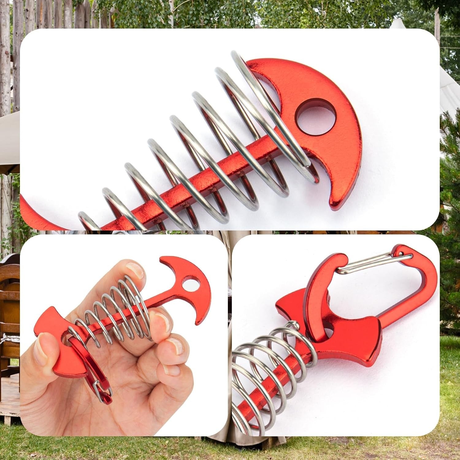 10Pcs Deck Peg Deck Anchors with Carabiners, Aluminium Deck Tie down Tent Stakes