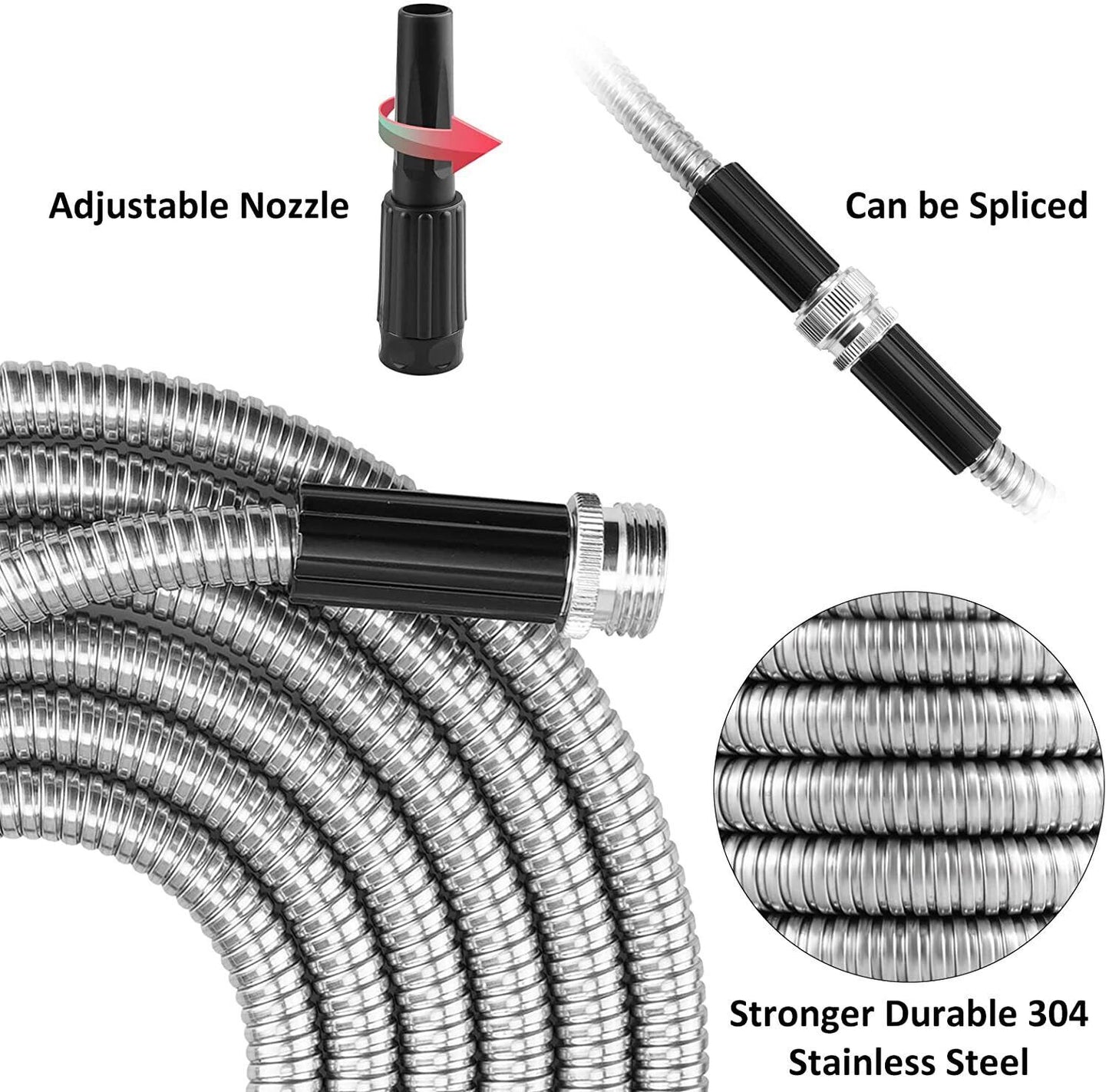 Stainless Steel Metal Garden Water Hose Flexible Heavy Duty Pipe 25FT / 50FT