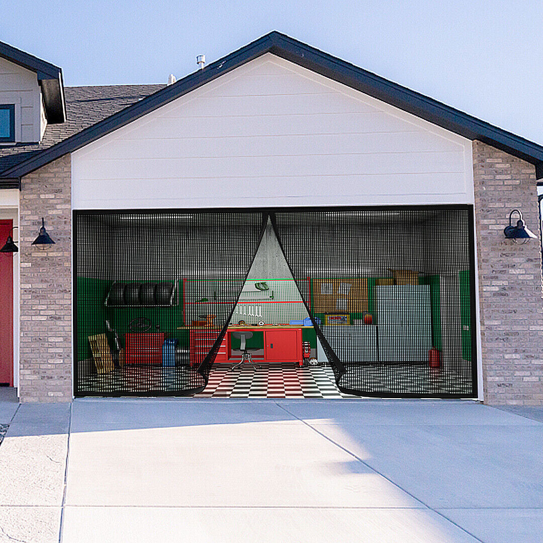 Magnetic Garage Door Screen for Car Fiberglass Mosquito Insects Mesh Net 16X7Ft 