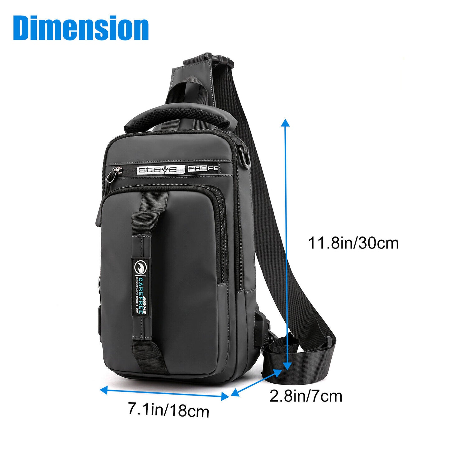 Anti-Theft Men'S Sling Crossbody Bag Chest Shoulder Messenger Backpack USB Port