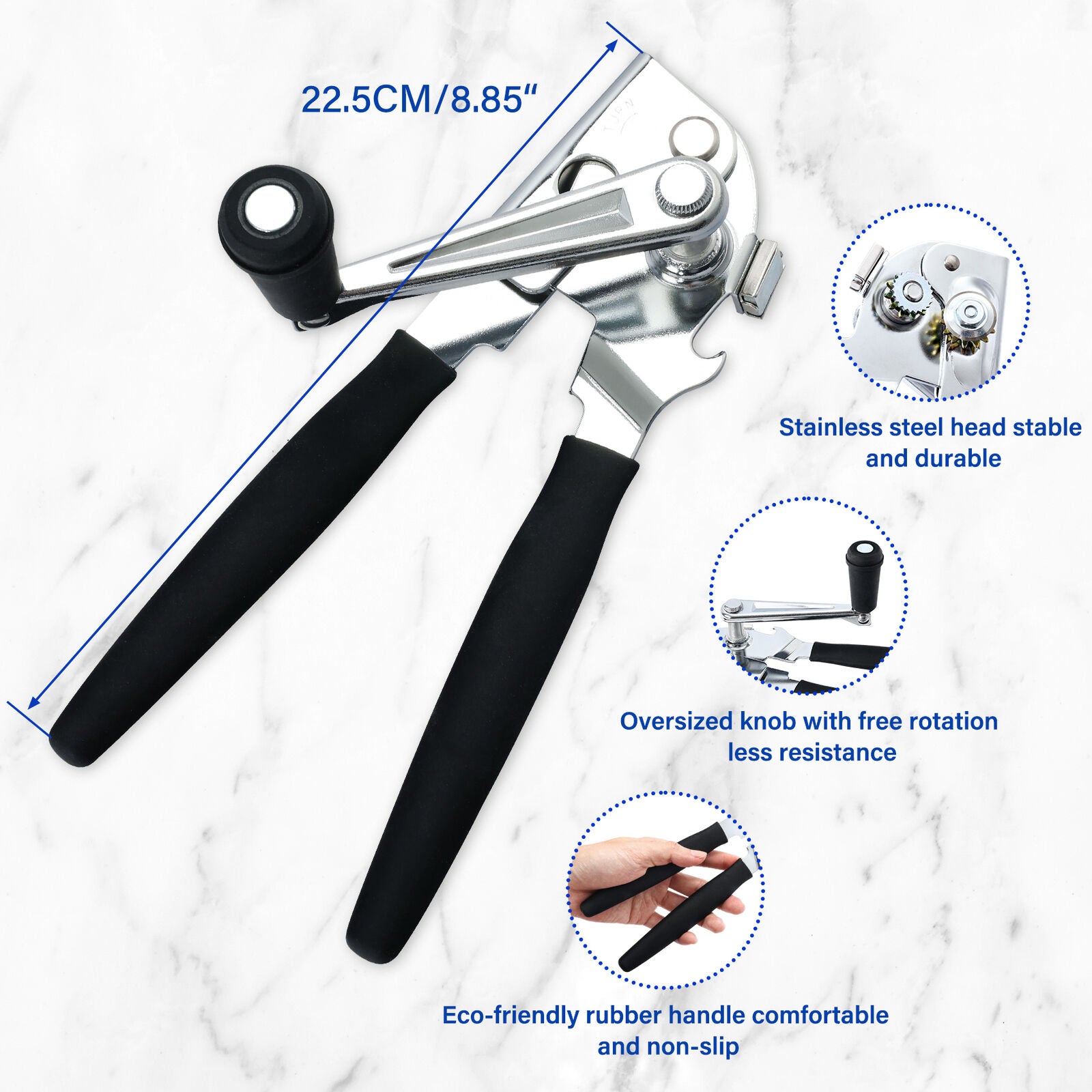 Commercial Can Opener Stainless Easy Crank W/ Magnet Heavy Duty Ergonomic Design
