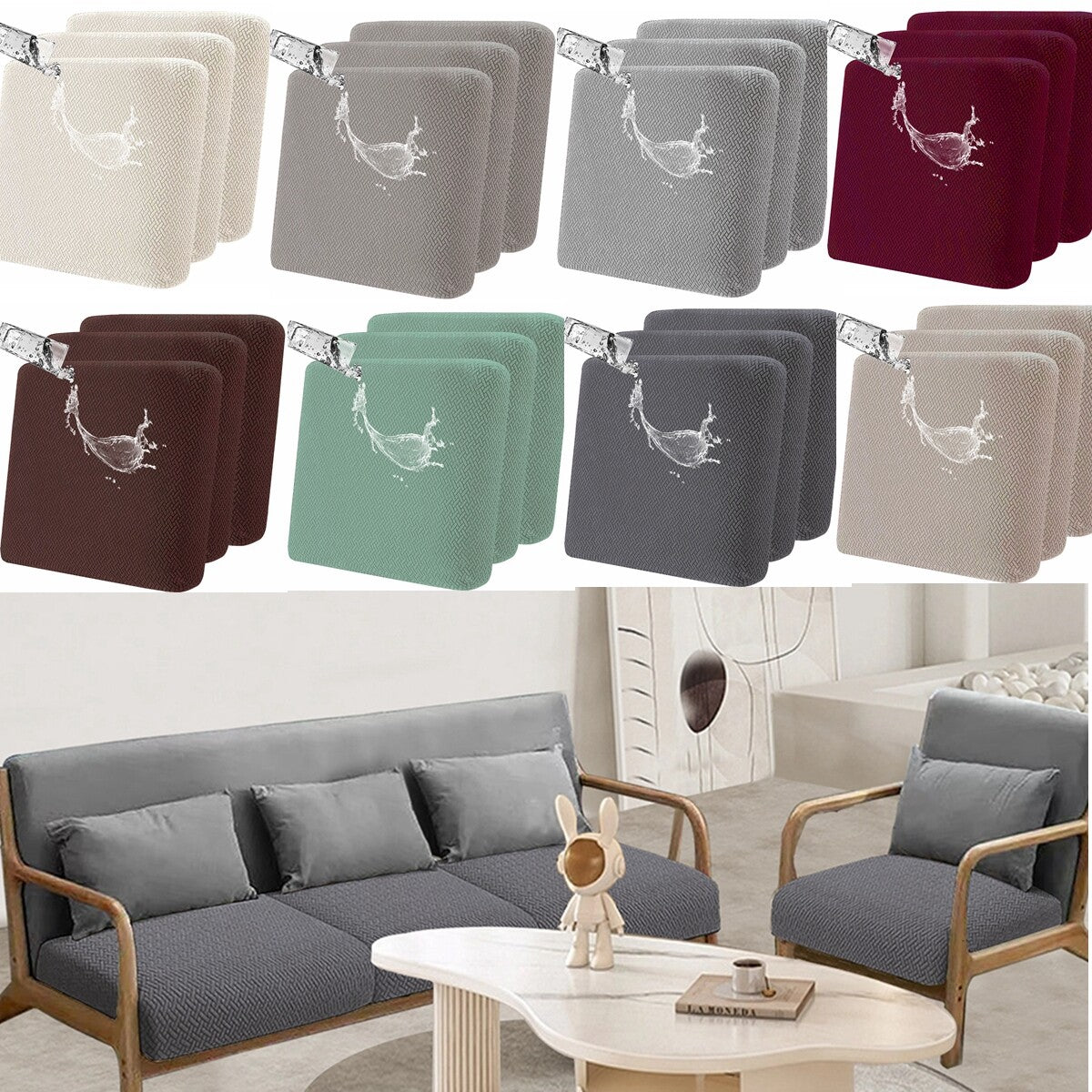 2pcs 100% Waterproof Patio Stretch Sofa Cushion Covers Outdoor Chair Cushion Covers