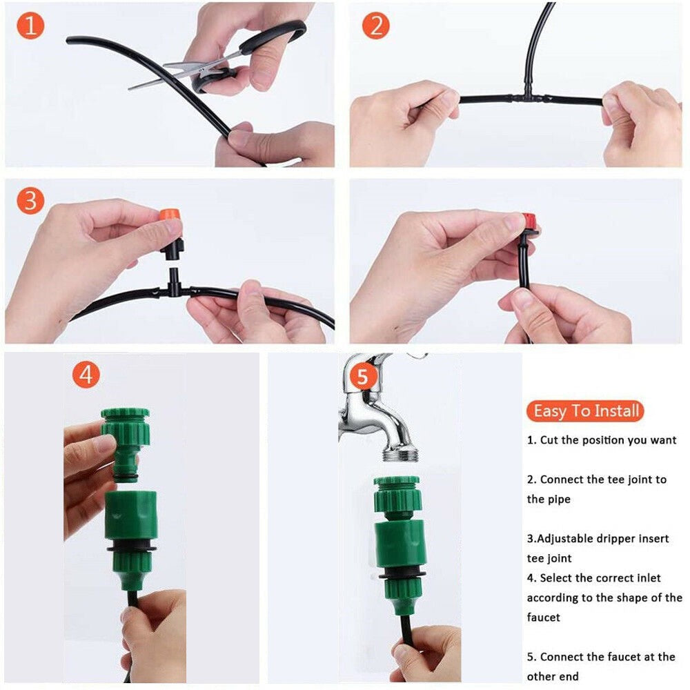 Drip Irrigation System Plant Timer Self Garden Watering Spray Hose Kit 100Ft/30M