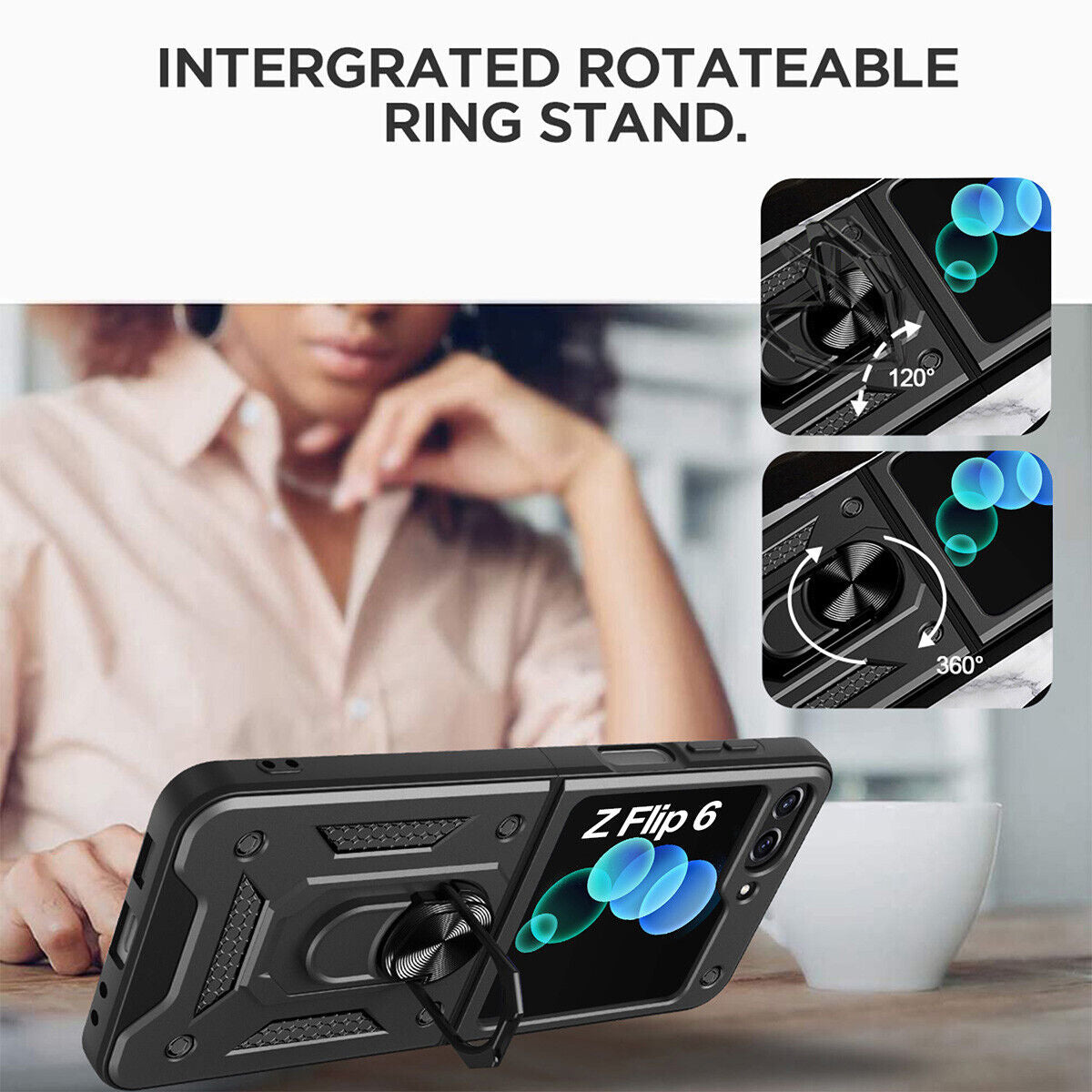 Shockproof Case For Samsung Galaxy Z Flip6 Flip5 4 Case Shockproof Stand Slide Camera Ring Cover