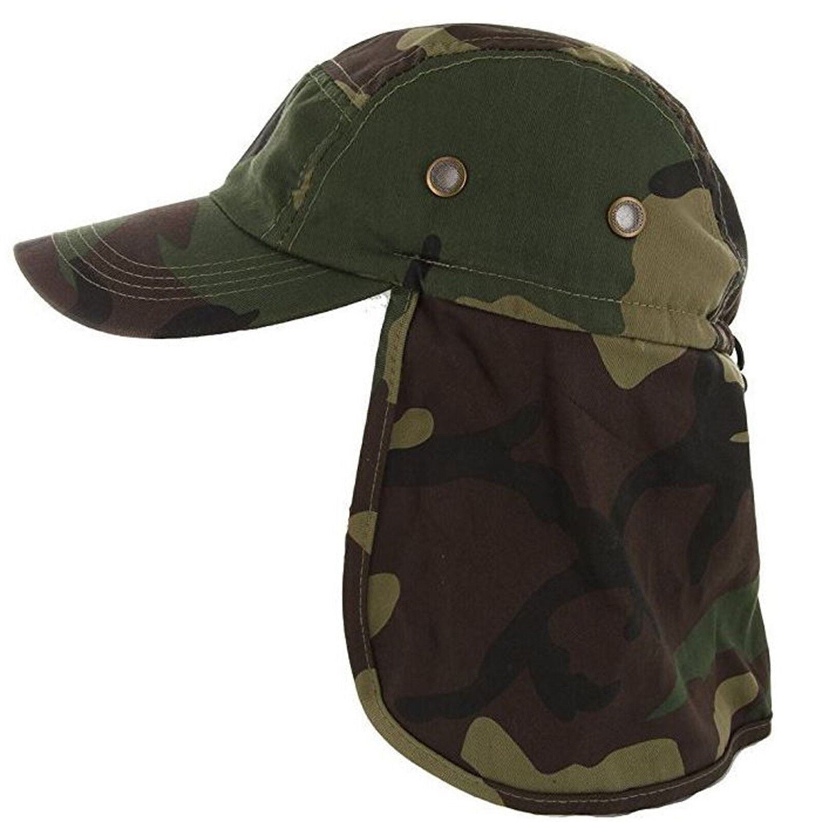 Baseball Cap Camping Boonie Fishing Ear Flap Sun Neck Cover Visor Camo Army Hat