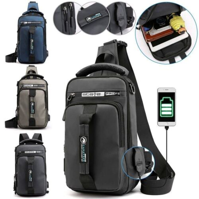 Men’s Anti-Theft Sling Crossbody Chest Bag with USB Charging Port