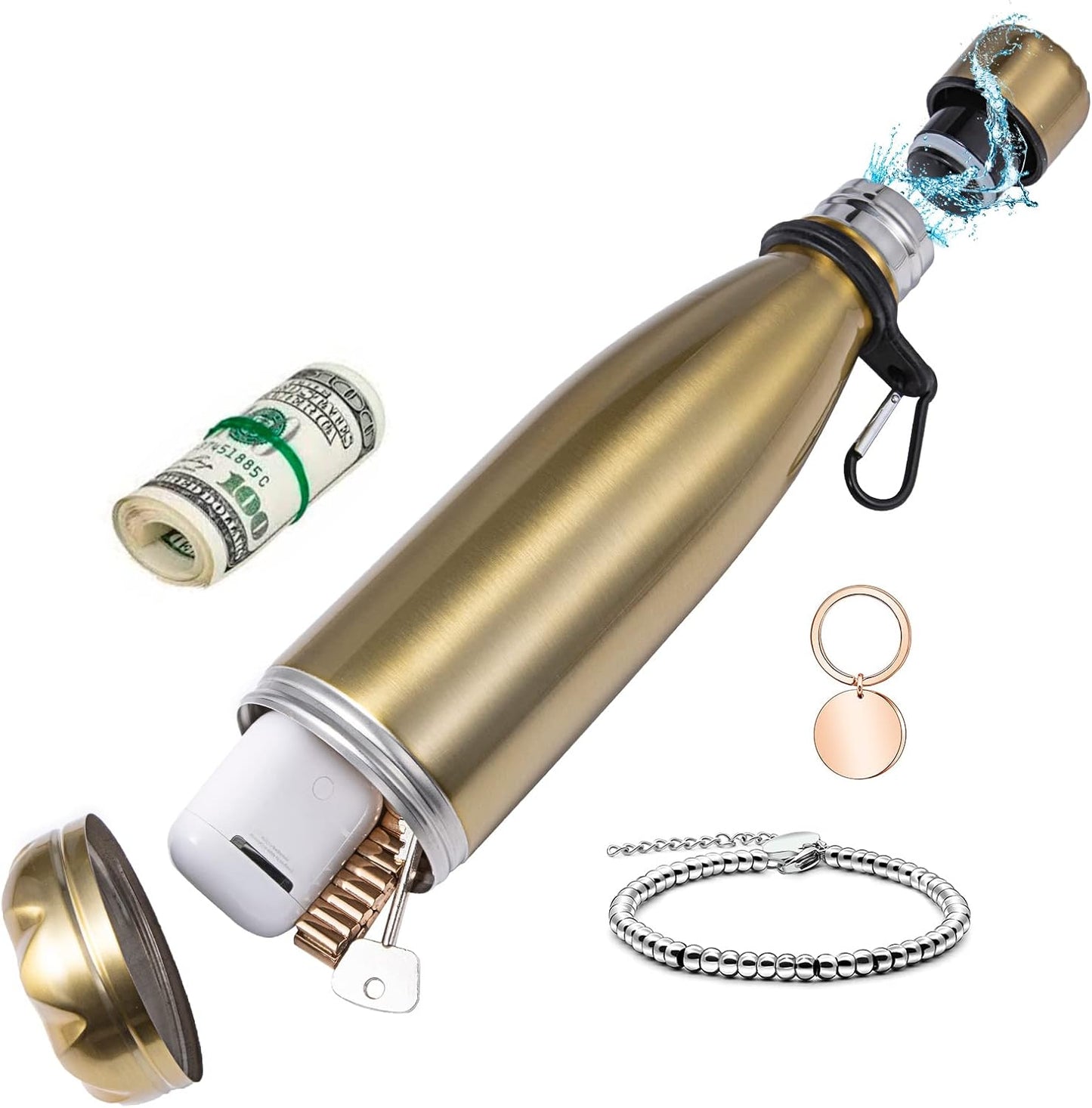 Golden Water Bottle All Stainless Steel Diversion Safes Made with Hidden Compartment