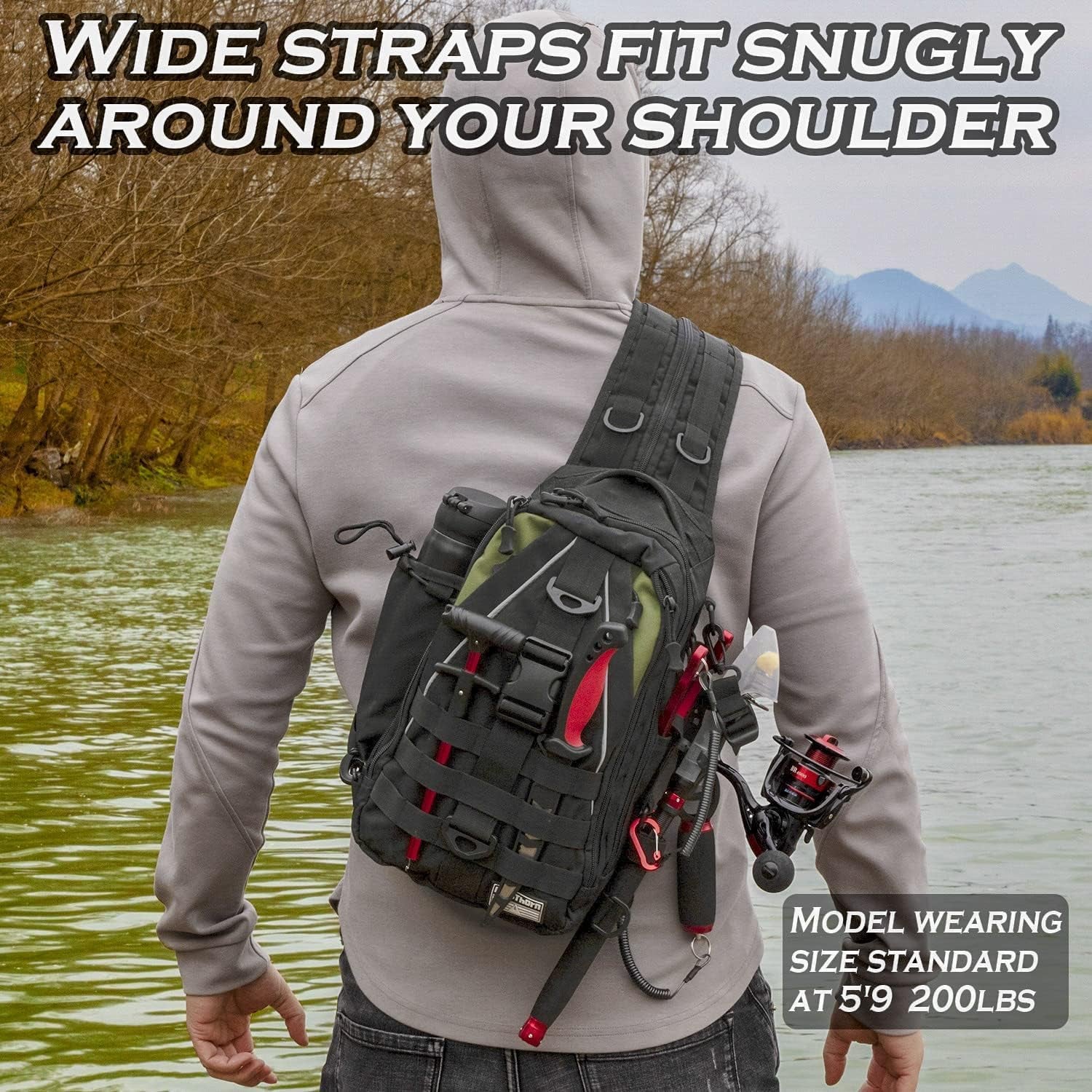 Fishing Backpack Tackle Sling Bag  with Rod Holder Tackle Box Fly Fishing Gifts for Men Women