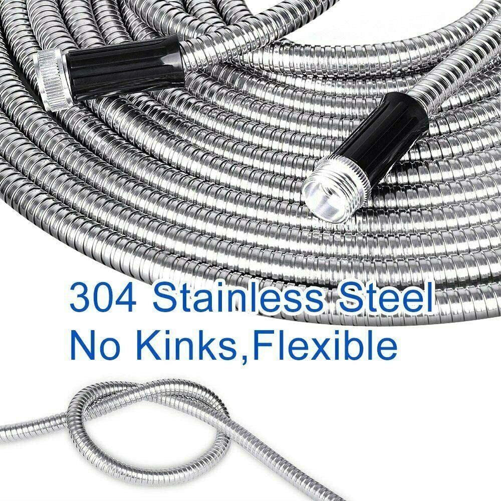 Stainless Steel Metal Garden Water Hose Flexible Heavy Duty Pipe 25FT / 50FT
