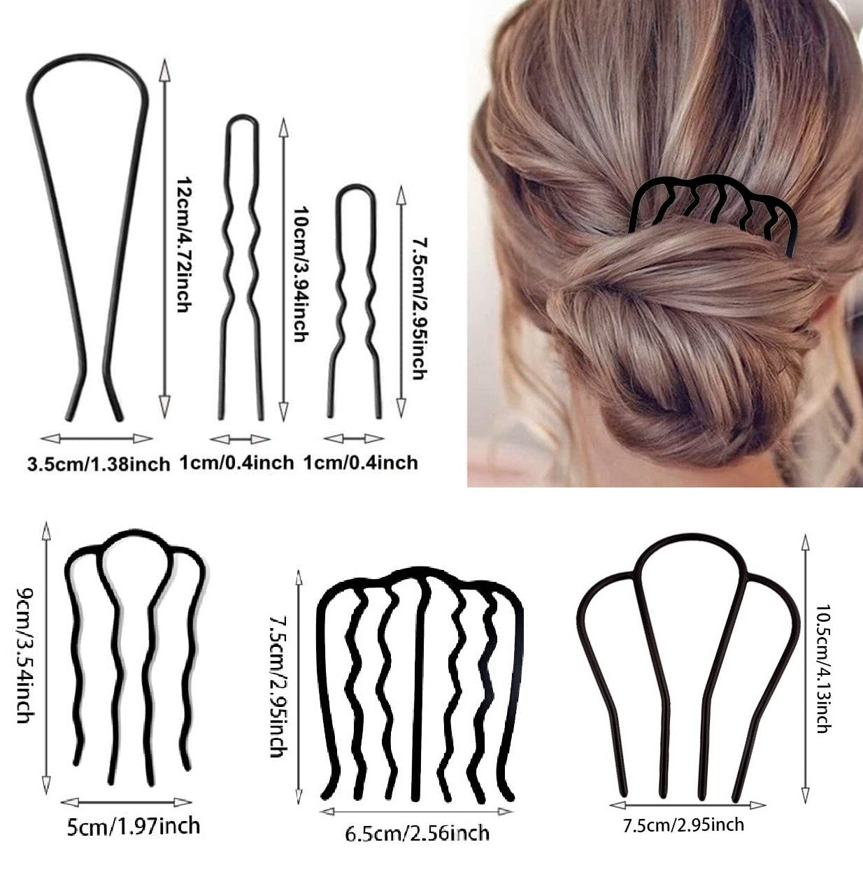 12pcs Hair Side Comb Vintage Hair Fork Clip U Shape French Twist Hair Pin Hair US