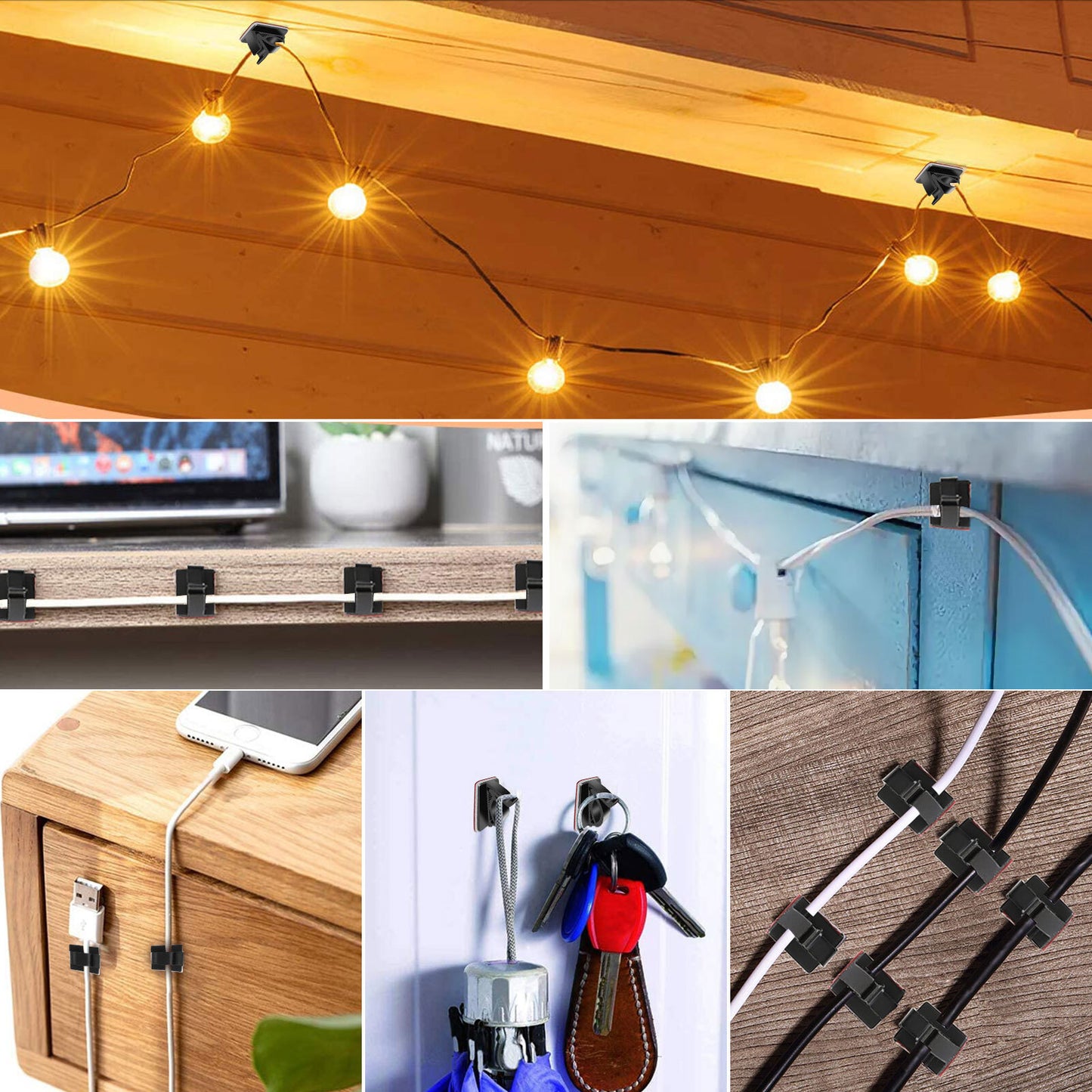 100Pcs Cable Clips Self-Adhesive Cord Wire Holder Management Organizer Clamp