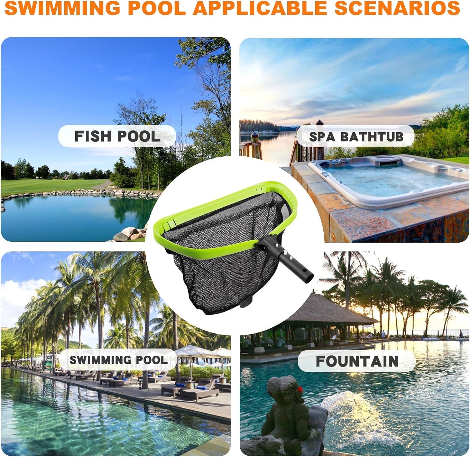 Poll Net Heavy Duty Aluminum Frame Swimming Pool Leaf Skimmer Nets for Cleaning