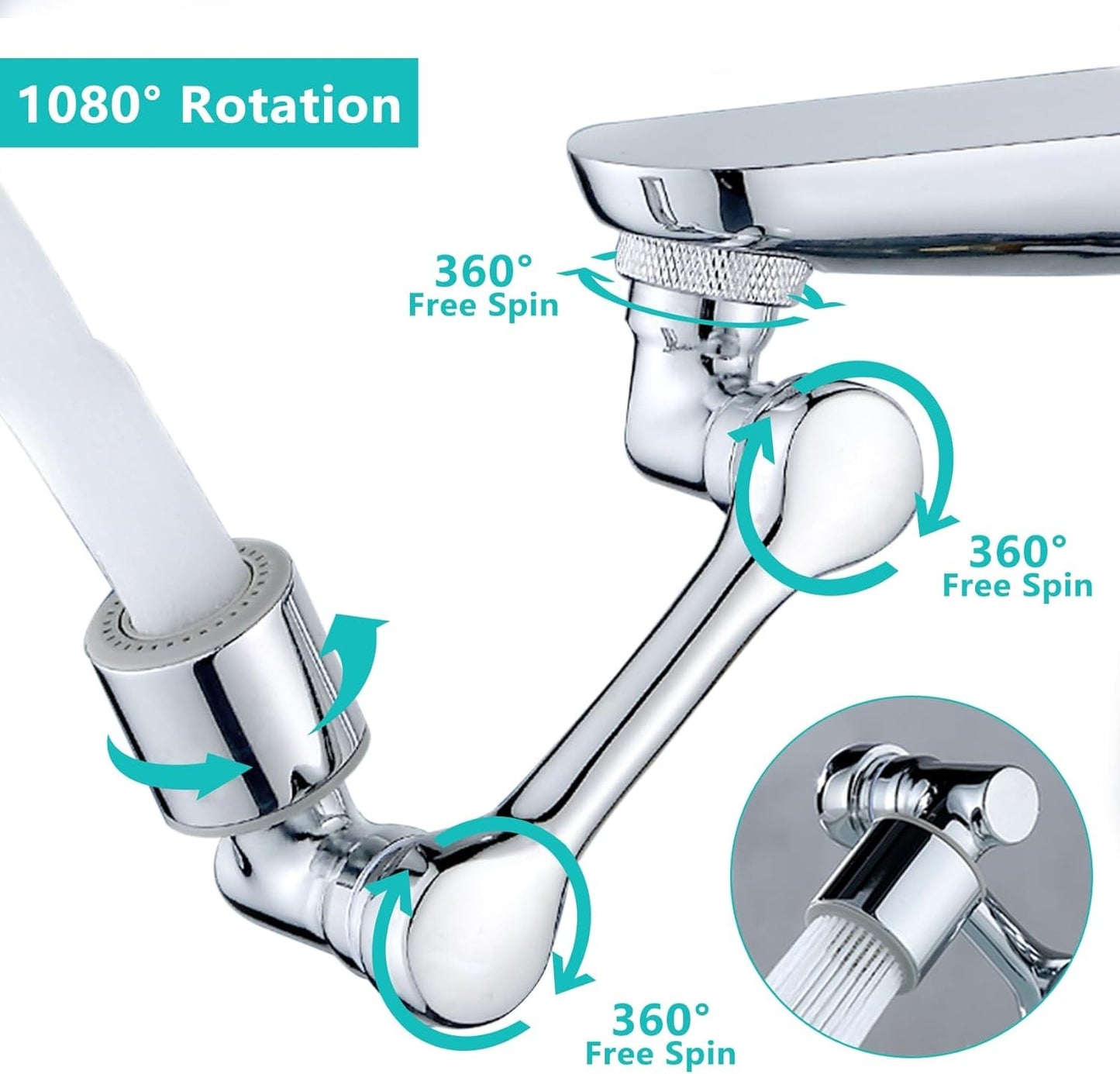 Universal 1440° Swivel Extension Faucet Rotate Robotic Arm Tap Extenders 2 Mode